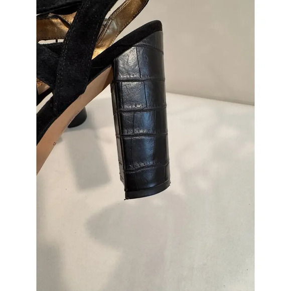 Sam Edelman Sandals Womens Sz 7.5 Black Suede Leather Strappy Ankle Wrap Heels - Picture 8 of 8